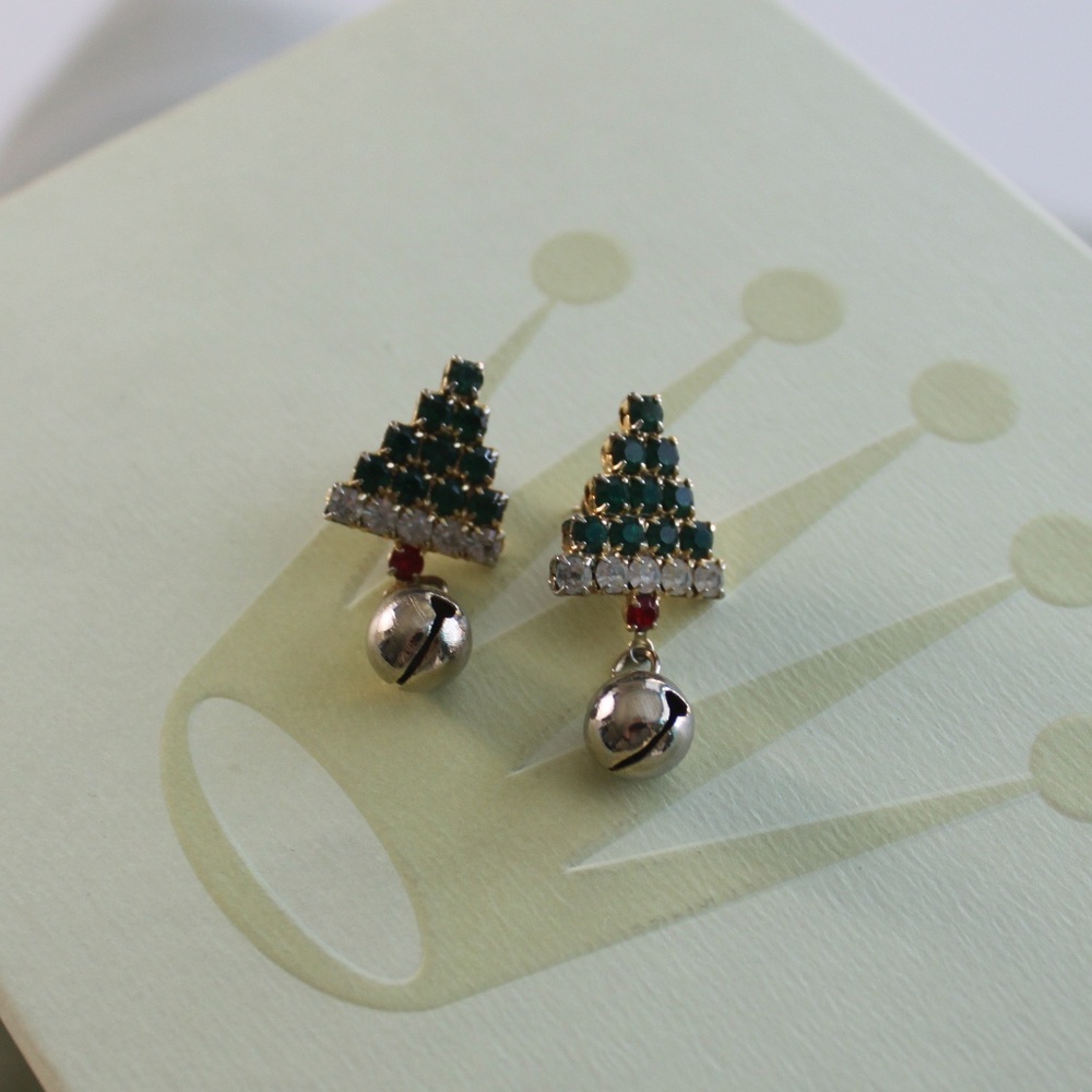Jewel Christmas Tree and Bell Drop Earrings